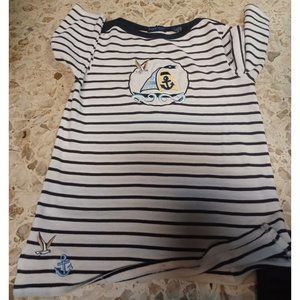 Karen Scott Petites Women's Nautical Top PS Black White Striped Embroidery